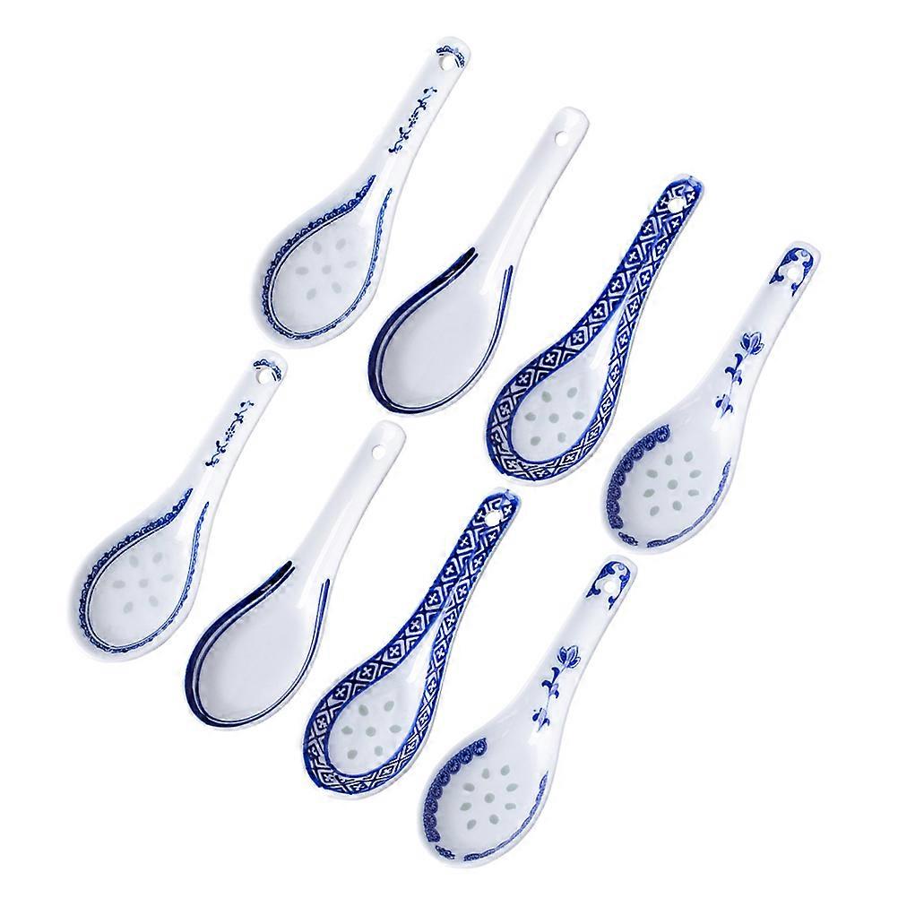 Porcelain Soup Spoon Ceramic for Kitchen Use 8Pcs Multi Color Pattern Set