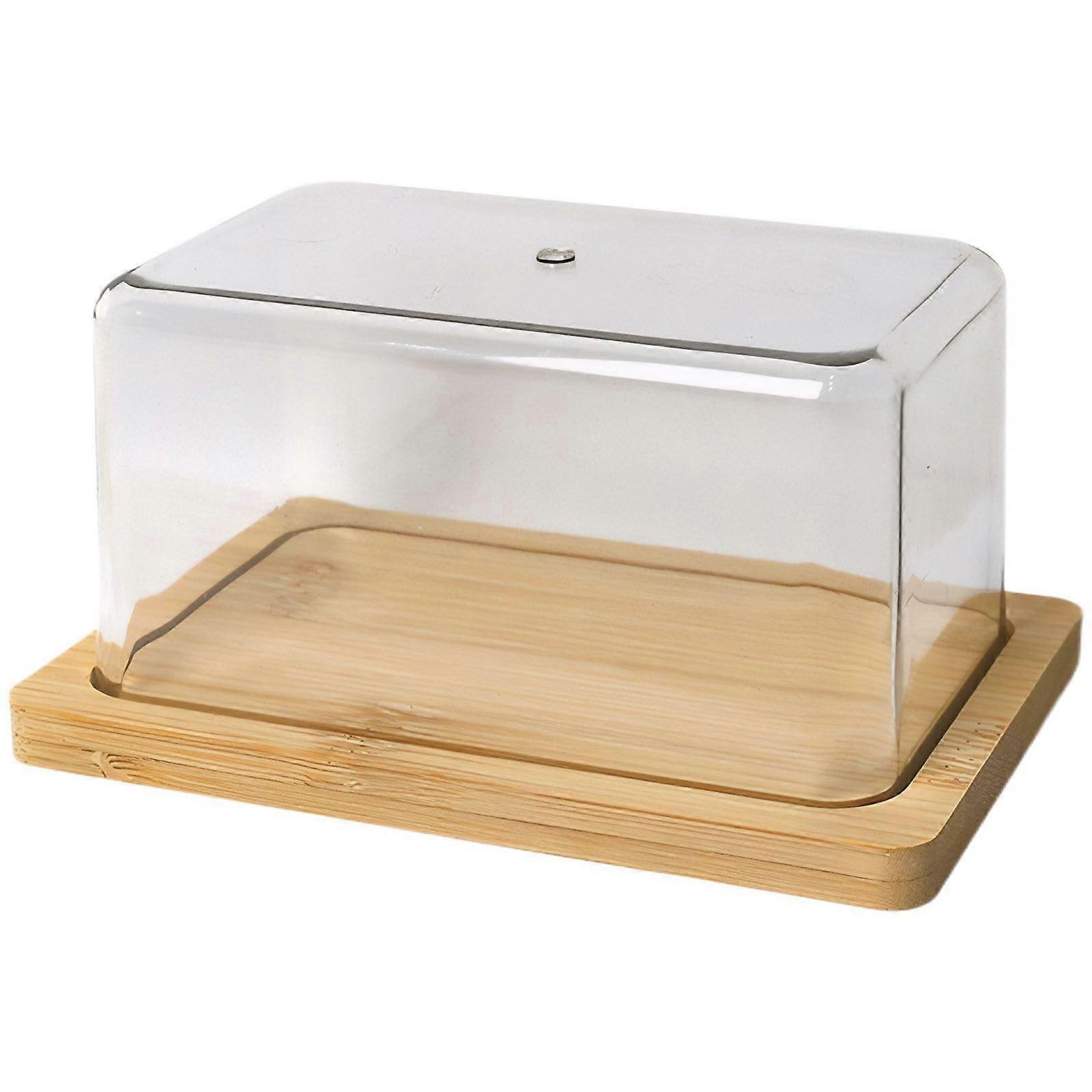 Butter Dish with Clear Lid and Solid Wood Base, Keeps Butter Fresh for Kitchen Countertop Use