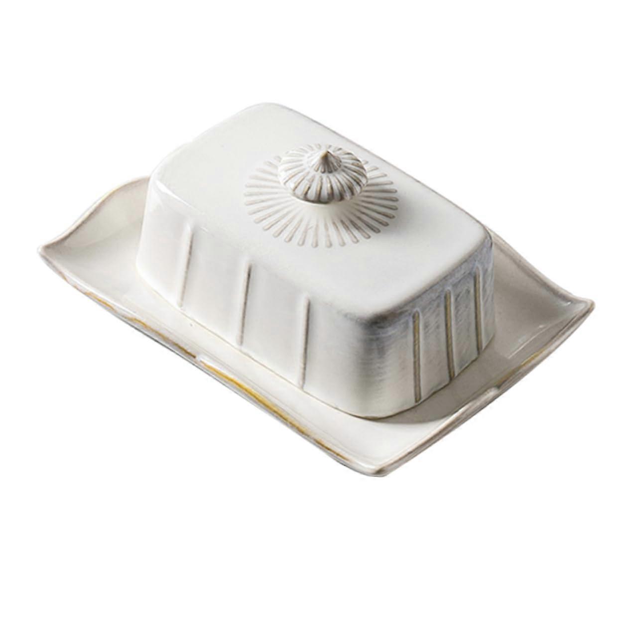 Ceramic Butter Dish with Lid Keeps Butter Fresh Elegant White Butter Holder for Kitchen Storage