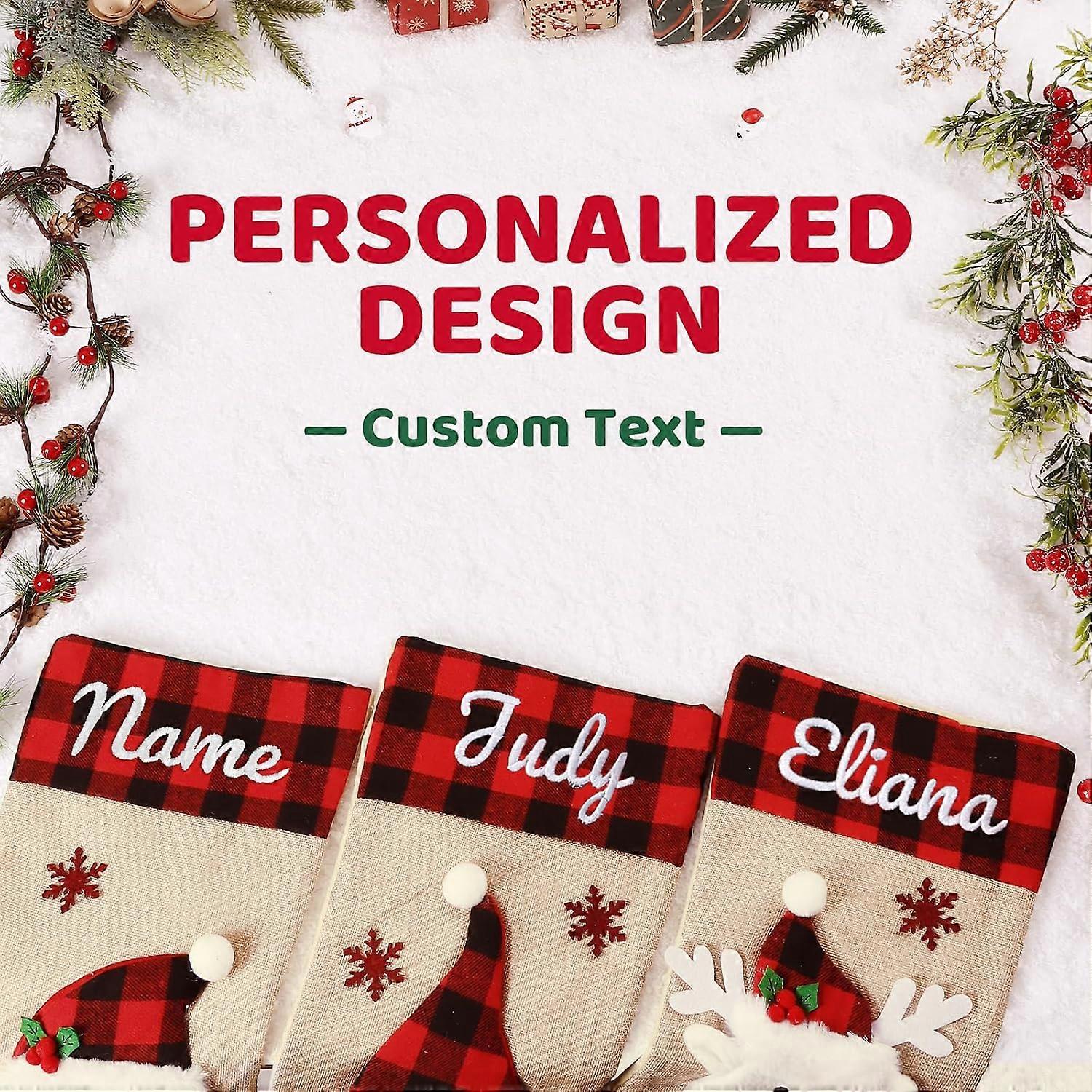 Christmas Stockings with Names, Large Burlap Plaid Design, Custom Embroidered 1Pack