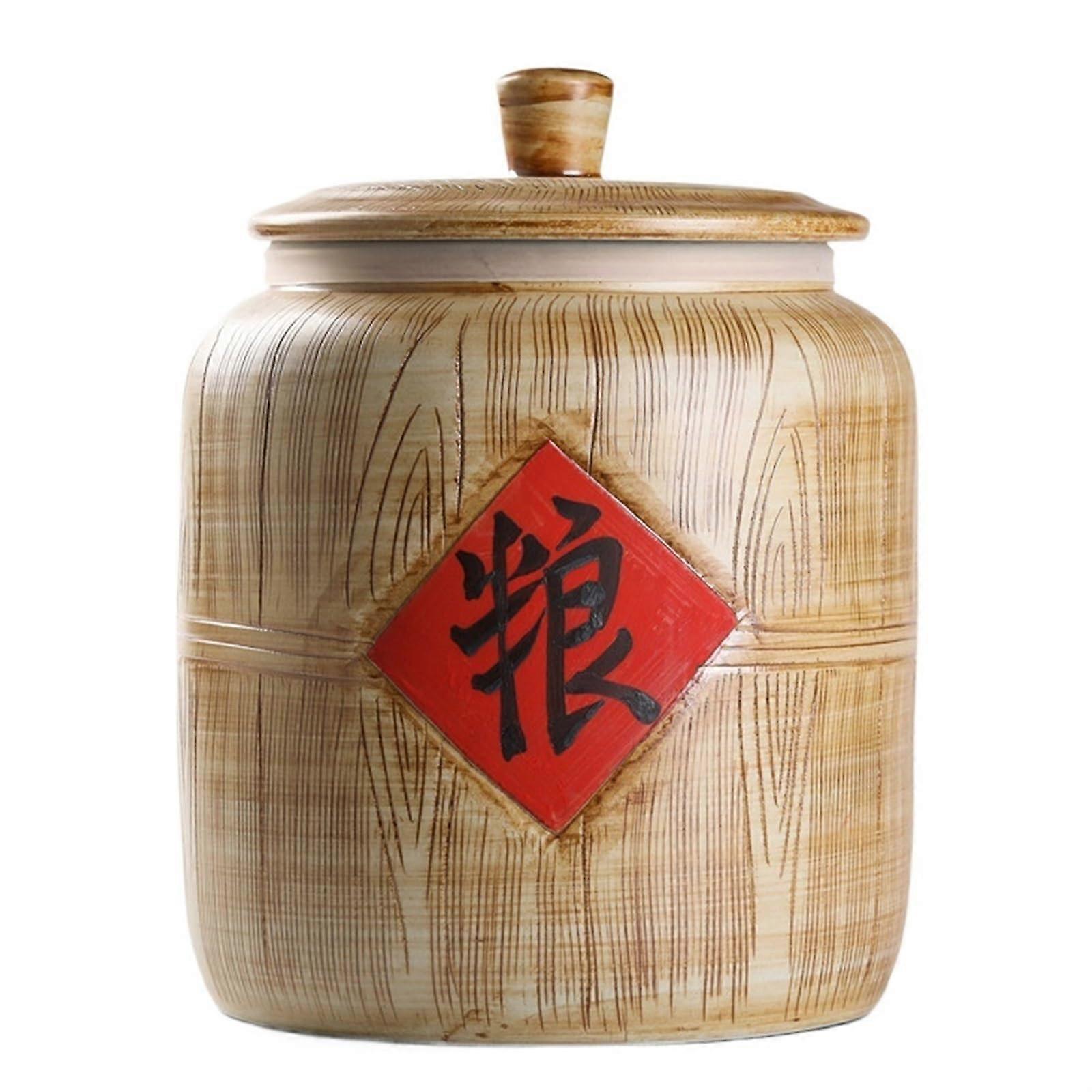Ceramic Rice Storage Container 10KG Airtight Grain Jar with Lid Large Capacity Chinese Handpainted Design