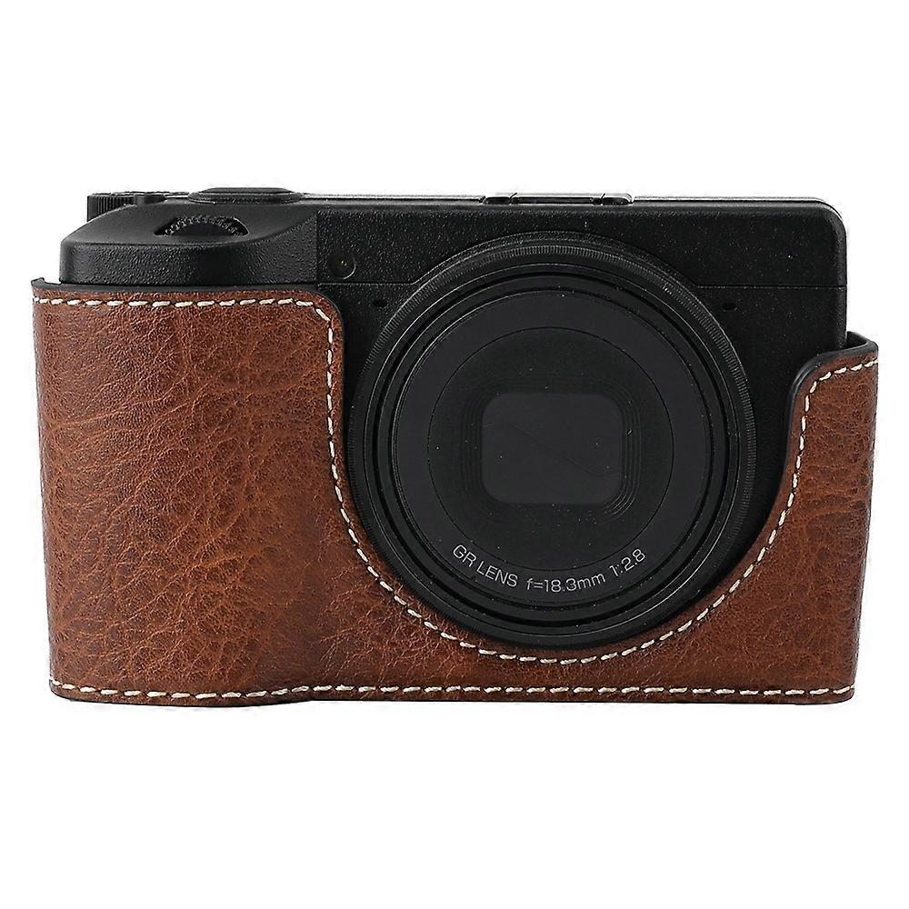 For Ricoh GR III GR IV Litchi PU Leather Camera Base Protective Camera Case with Tripod Screw Hole a