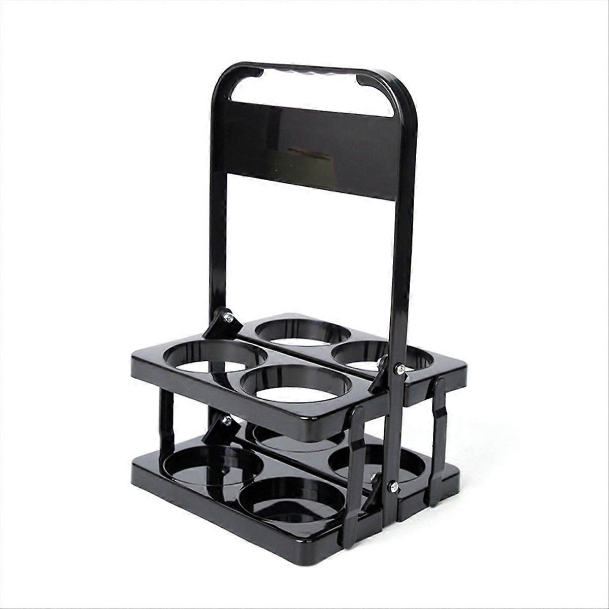 4 Holes Foldable Plastic Beverage Carrier, with Handle Black