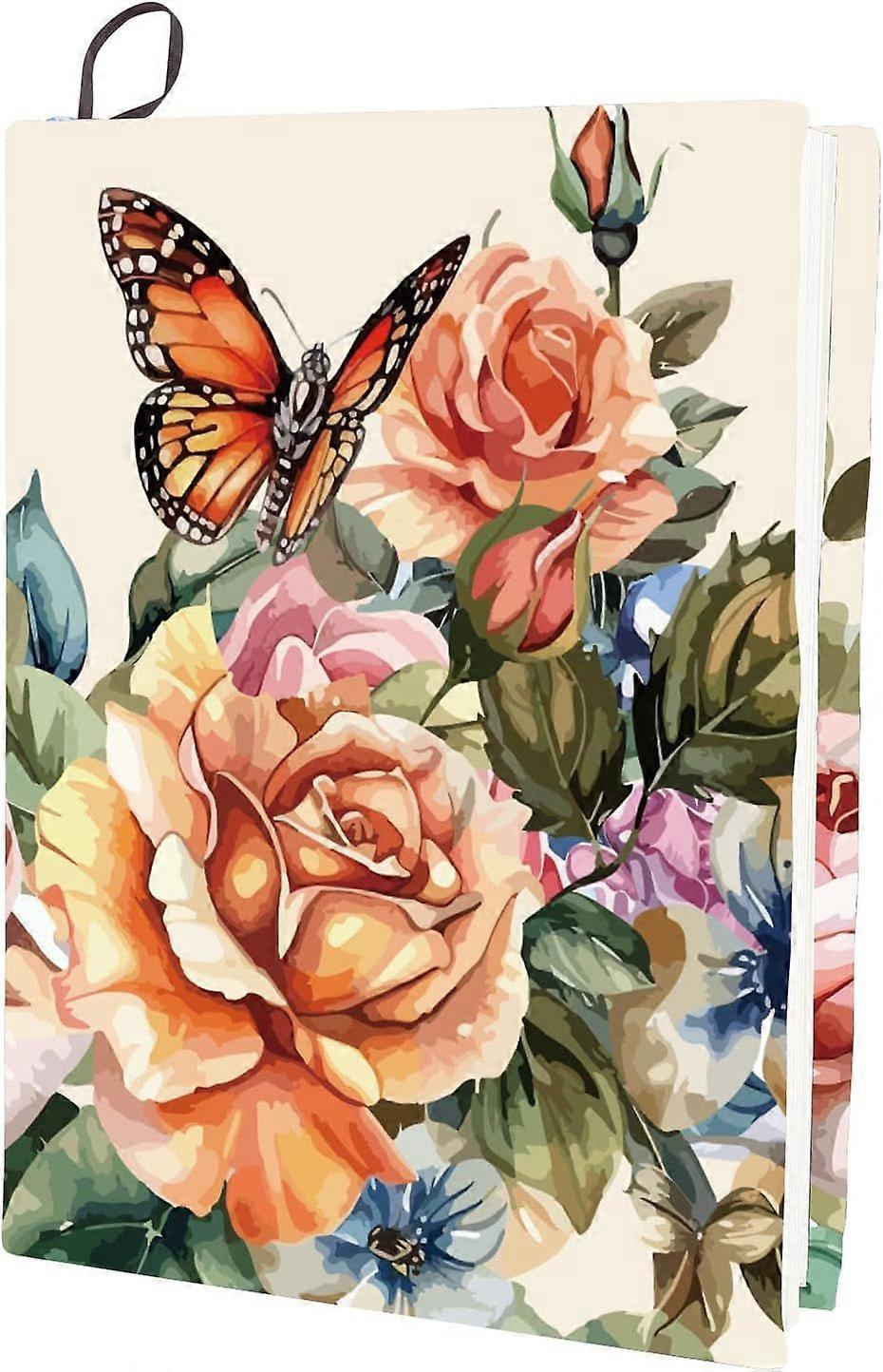 Flower Stretchable Book Cover Retro Butterfly Washable Reusable Large Nylon Book Protector Elastic Notebook Wraps Suitable for 9 x 11inch Hardcover Bo