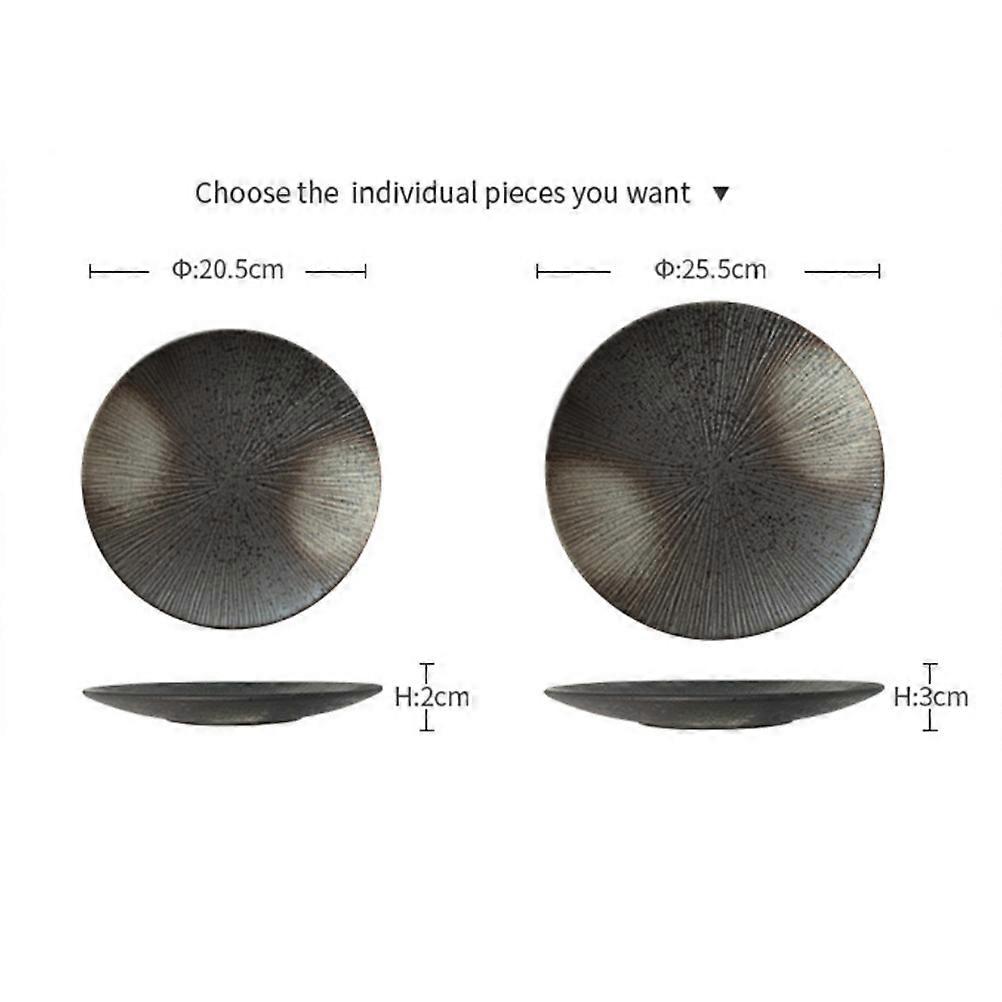 Snack Plate Ceramic Dish for Food Use 2Pcs Dark Grey Retro Tableware