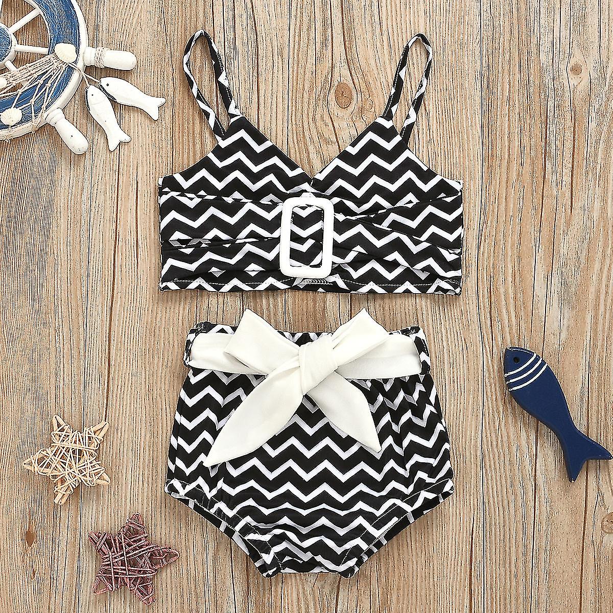Újszülött csecsemő kislány lányok csíkos Strappy Crop Top Briefs Set Fürdőruha Bowknot fürdőruha