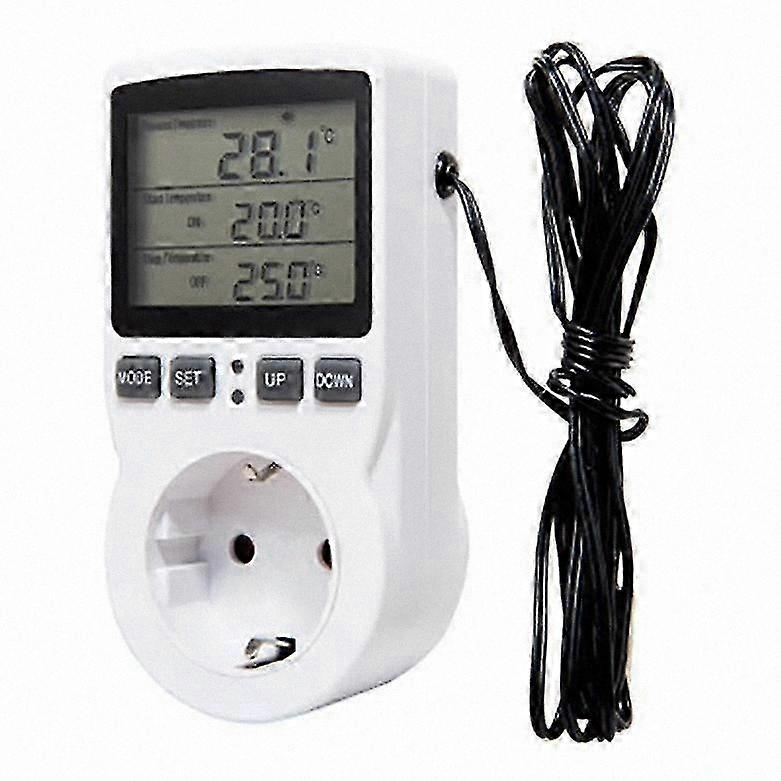 EU Plug Digital Thermostat Timer Switch with Temperature Sensor Probe for Heating and Cooling Applications