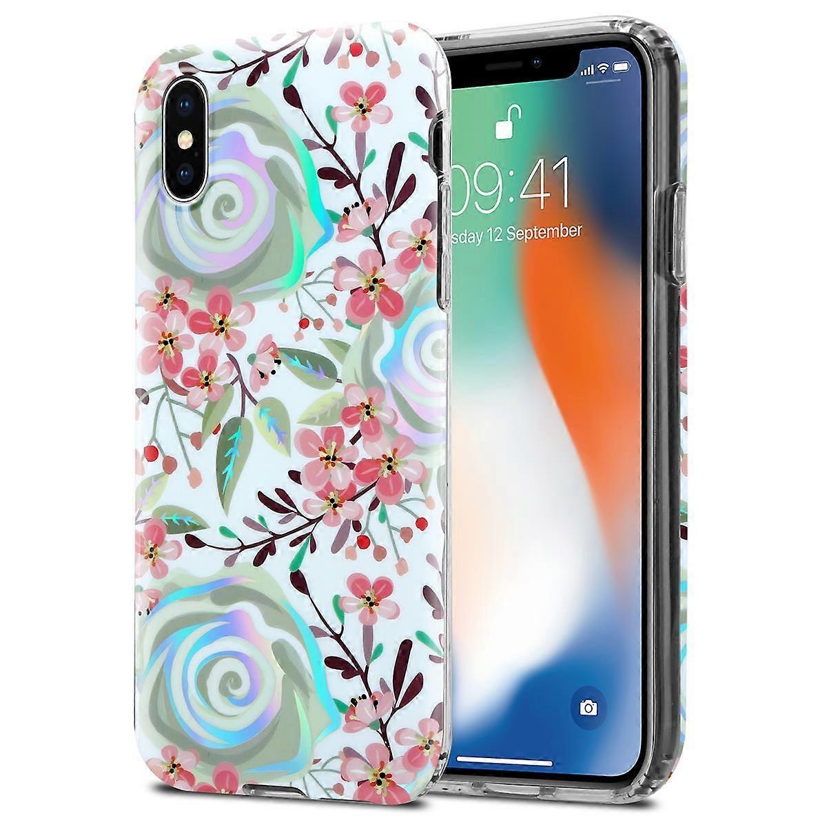 Protective Case iPhone X / XS Case TPU - Flowers and Leaves Pattern