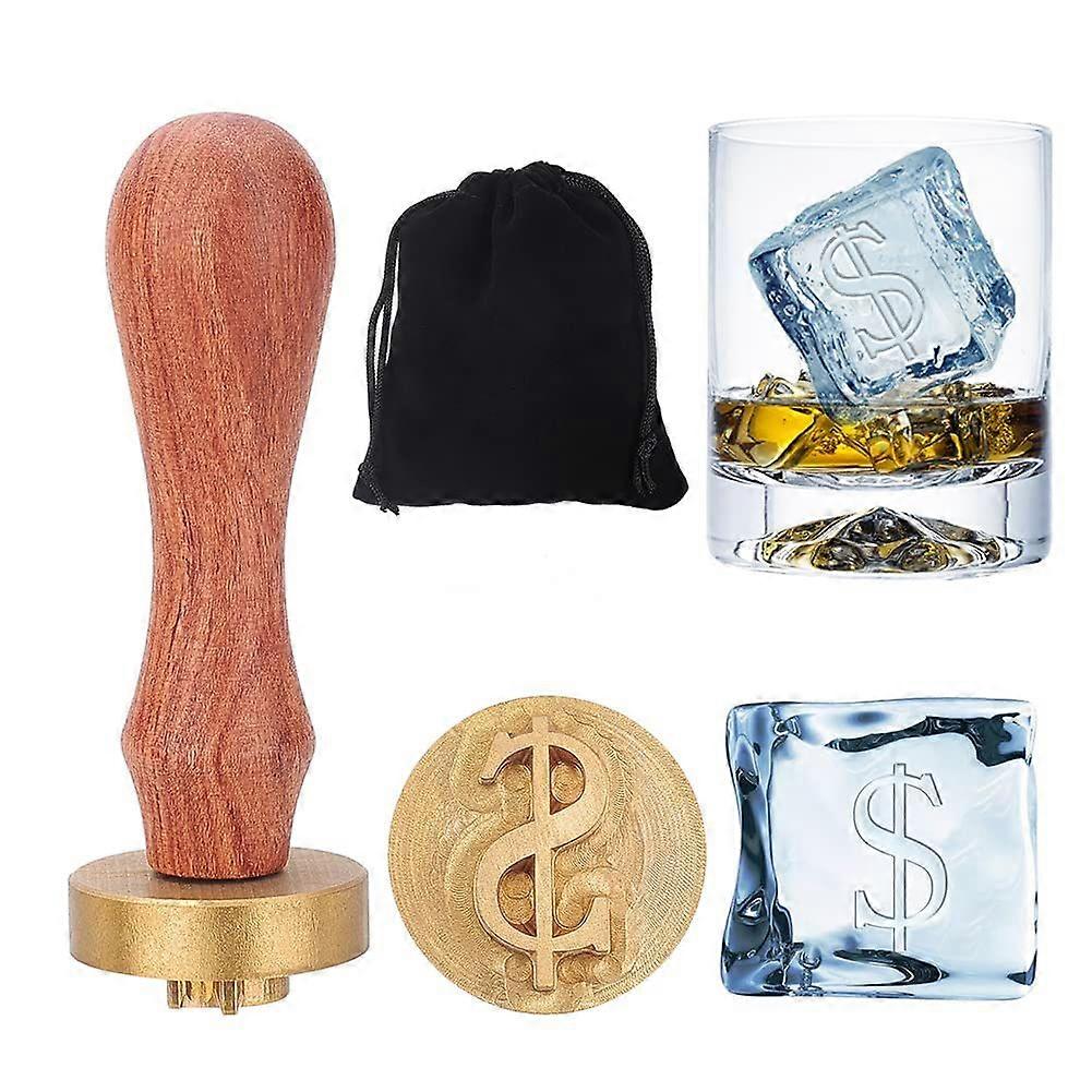 Ice Stamp 1.2" Ice Branding Stamp Wax Seal Stamp with Removable Brass Head and Wood Handle for Ice Cubes Making and Ink Wax DIY Crafting - Dollar Patt