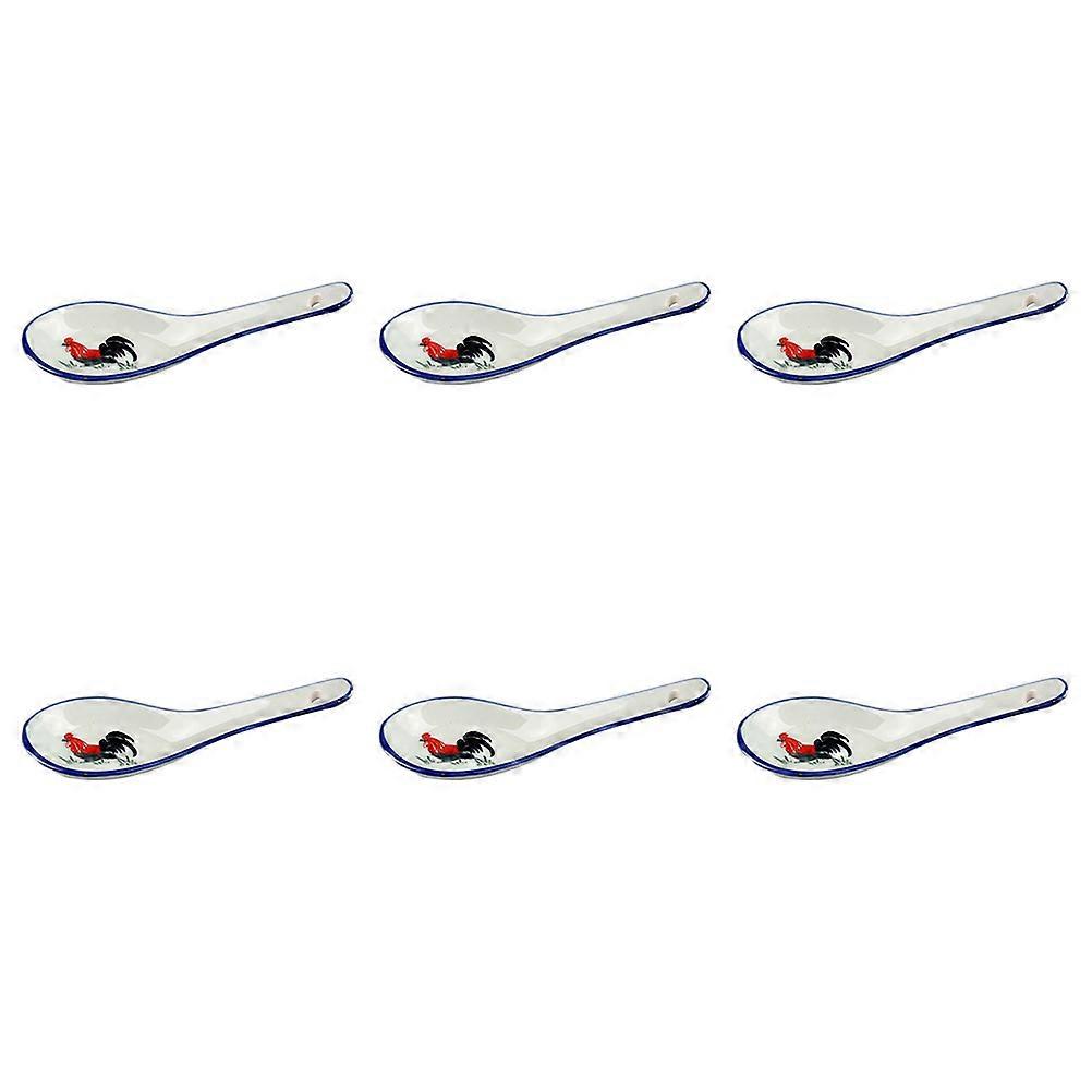 White Ceramic Soup Spoons for Kitchen Use with 12Pcs Creative Spoons
