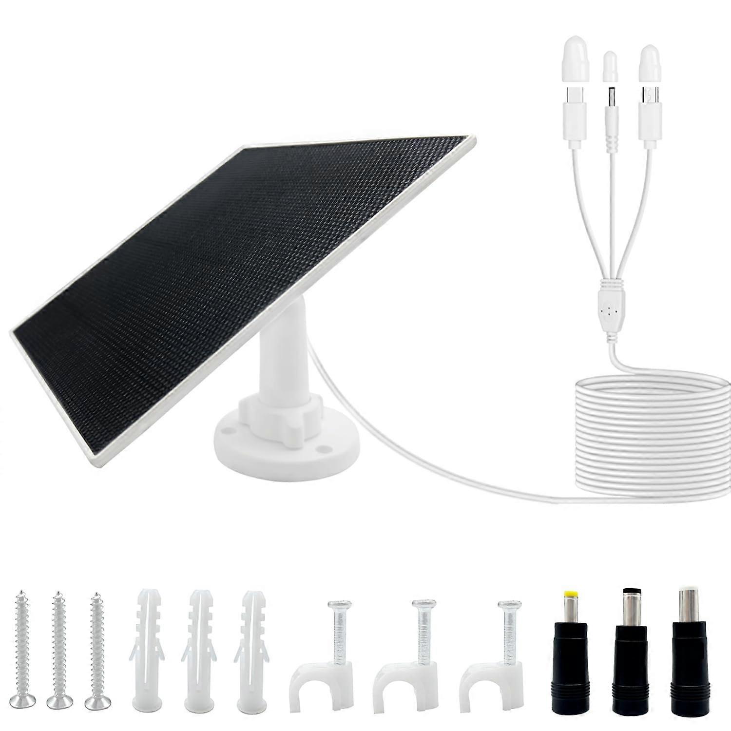 5W Solar Panel for Security Camera Outdoor IP65 Waterproof with 360° Adjustable Bracket and Long Cable