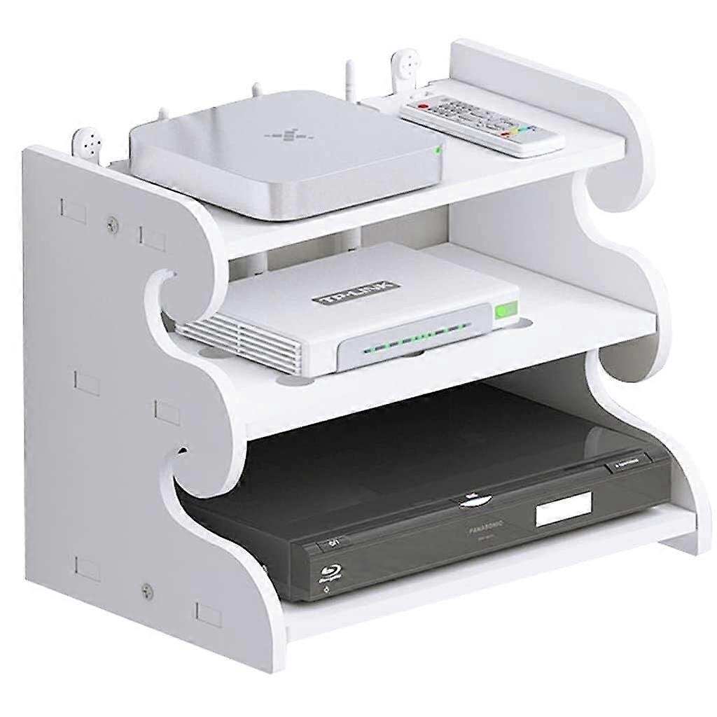 Wall Mounted Router Shelf with Three Layer TV Set Box Organizer and WiFi Router Storage Box White