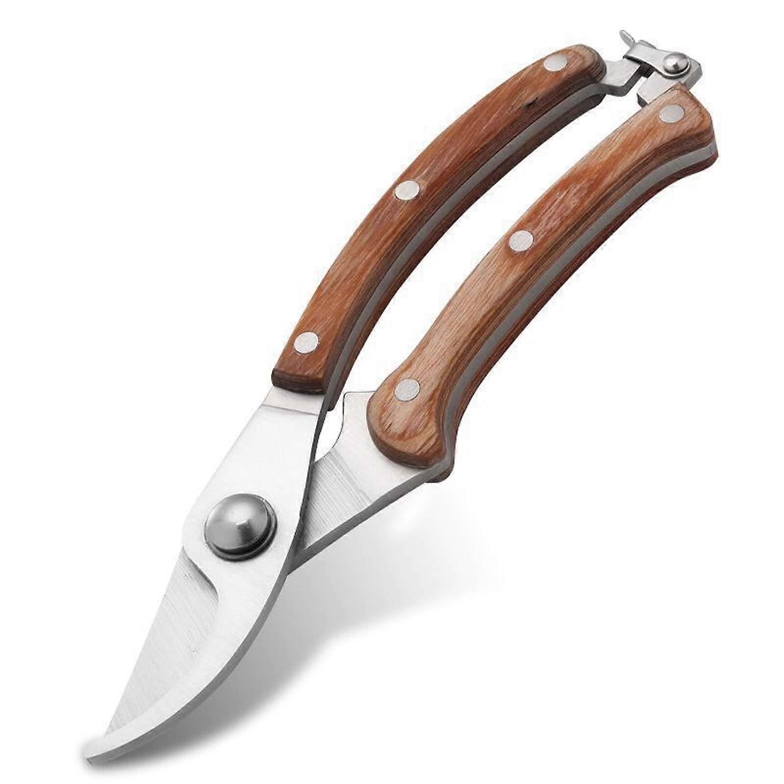 Professional Bypass Pruning Shears with Sharp Hardened Blades and Ergonomic Wooden Handle