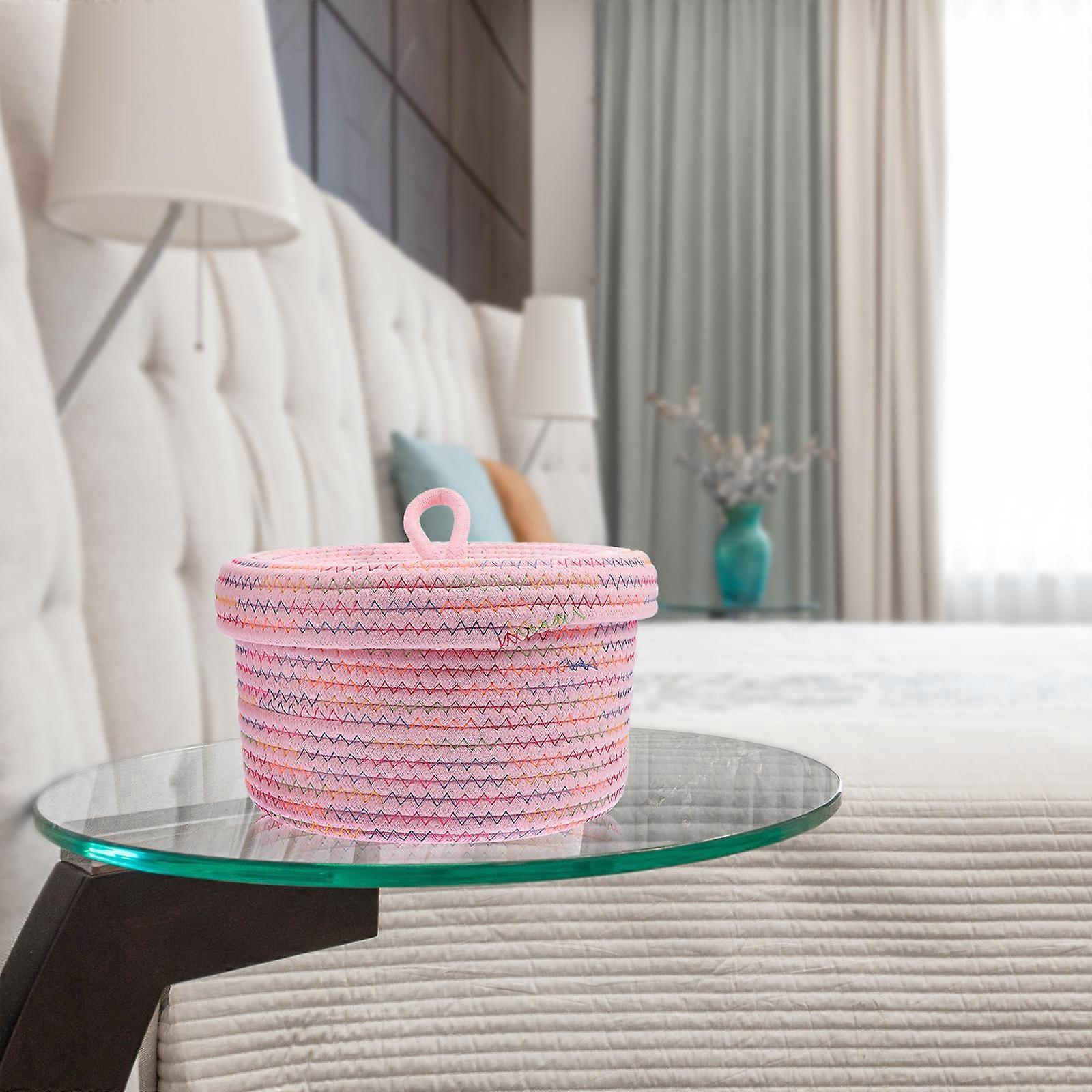 Cotton Rope Pink Storage Basket for Desktop Organization 1Pcs
