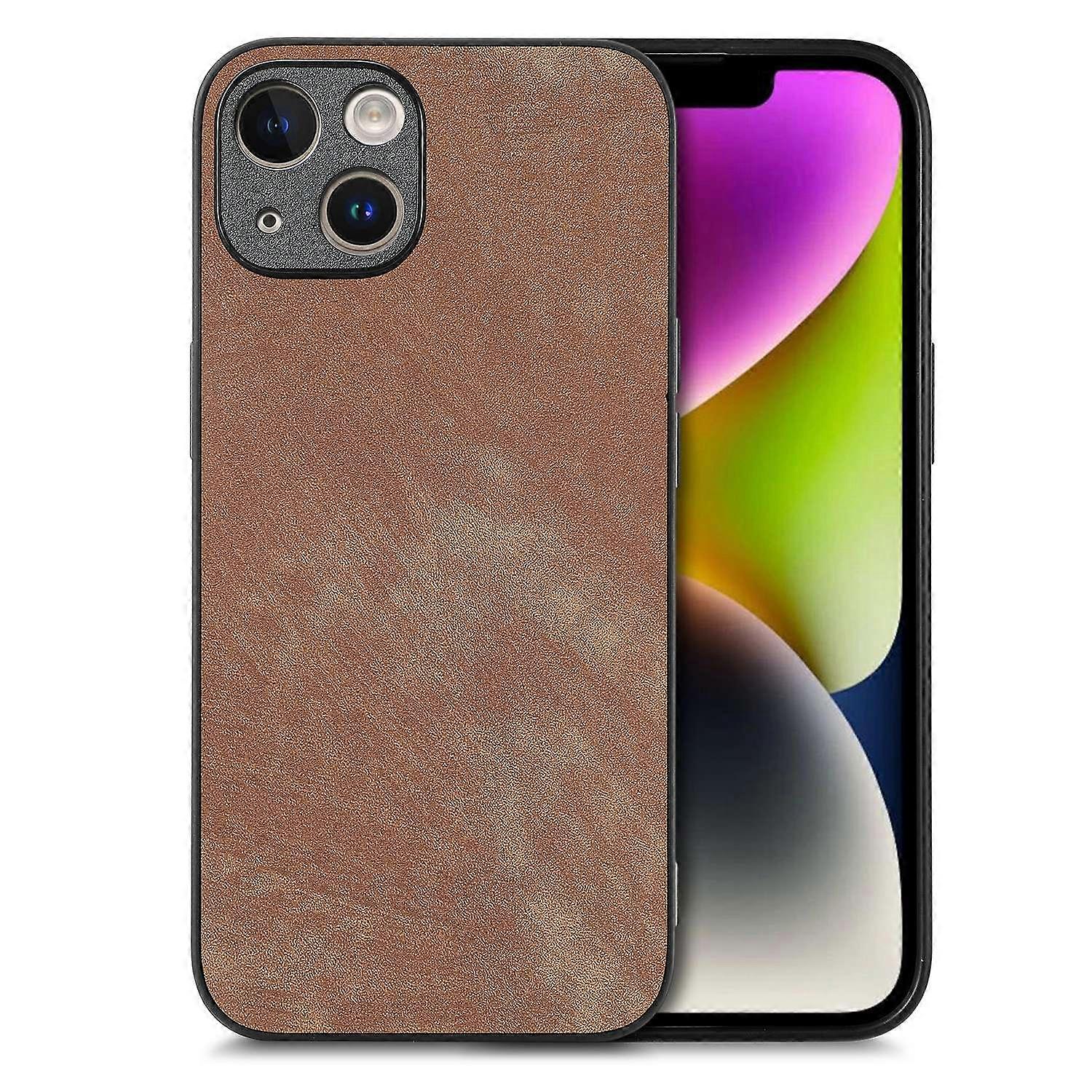 Case For Iphone 13 Mini Brown Leather Simple Solid Fine Holes Multiple Models No7290