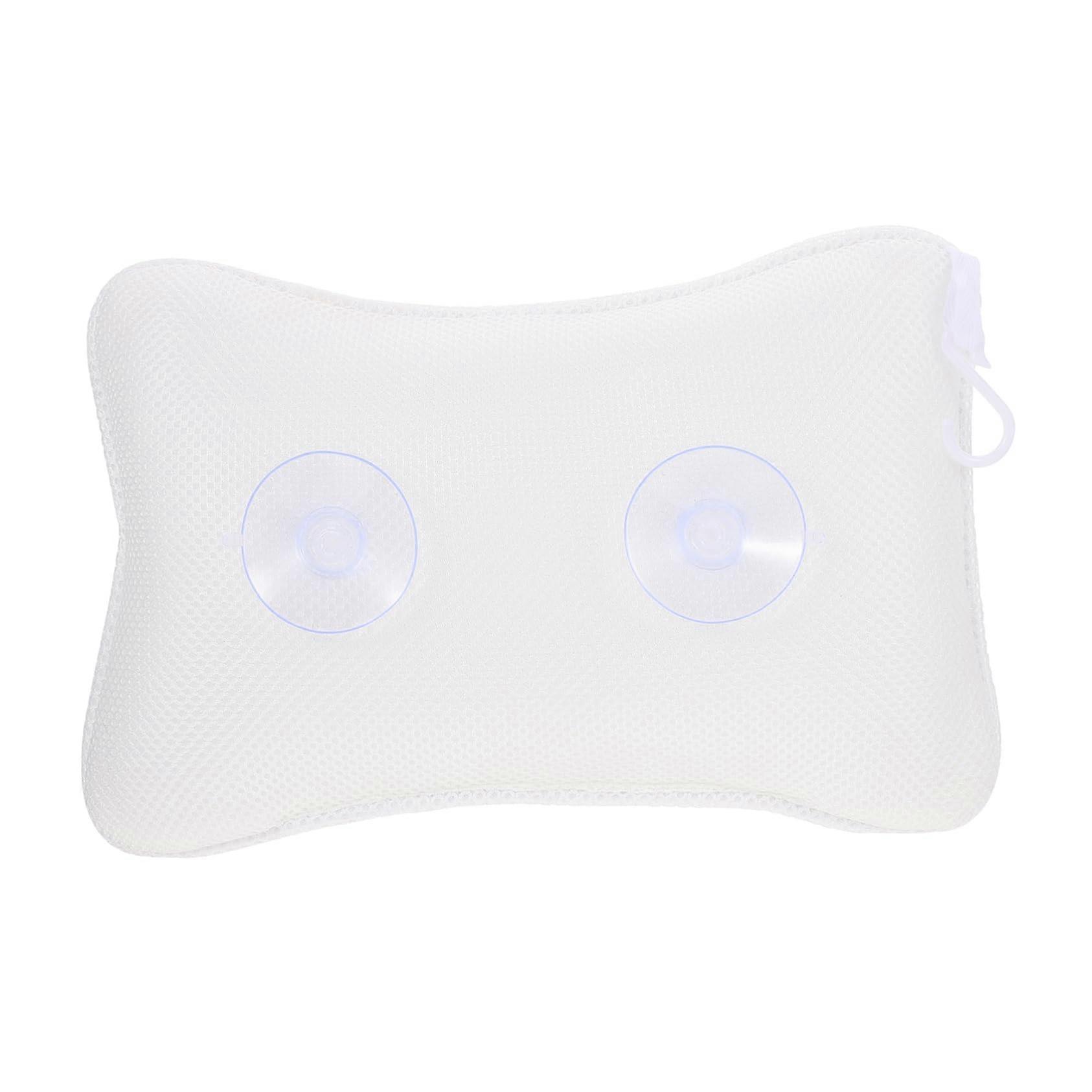 Bath Pillow with Suction Cups, Ergonomic Neck Support, QuickDry 3D Mesh, White 30x20x7cm