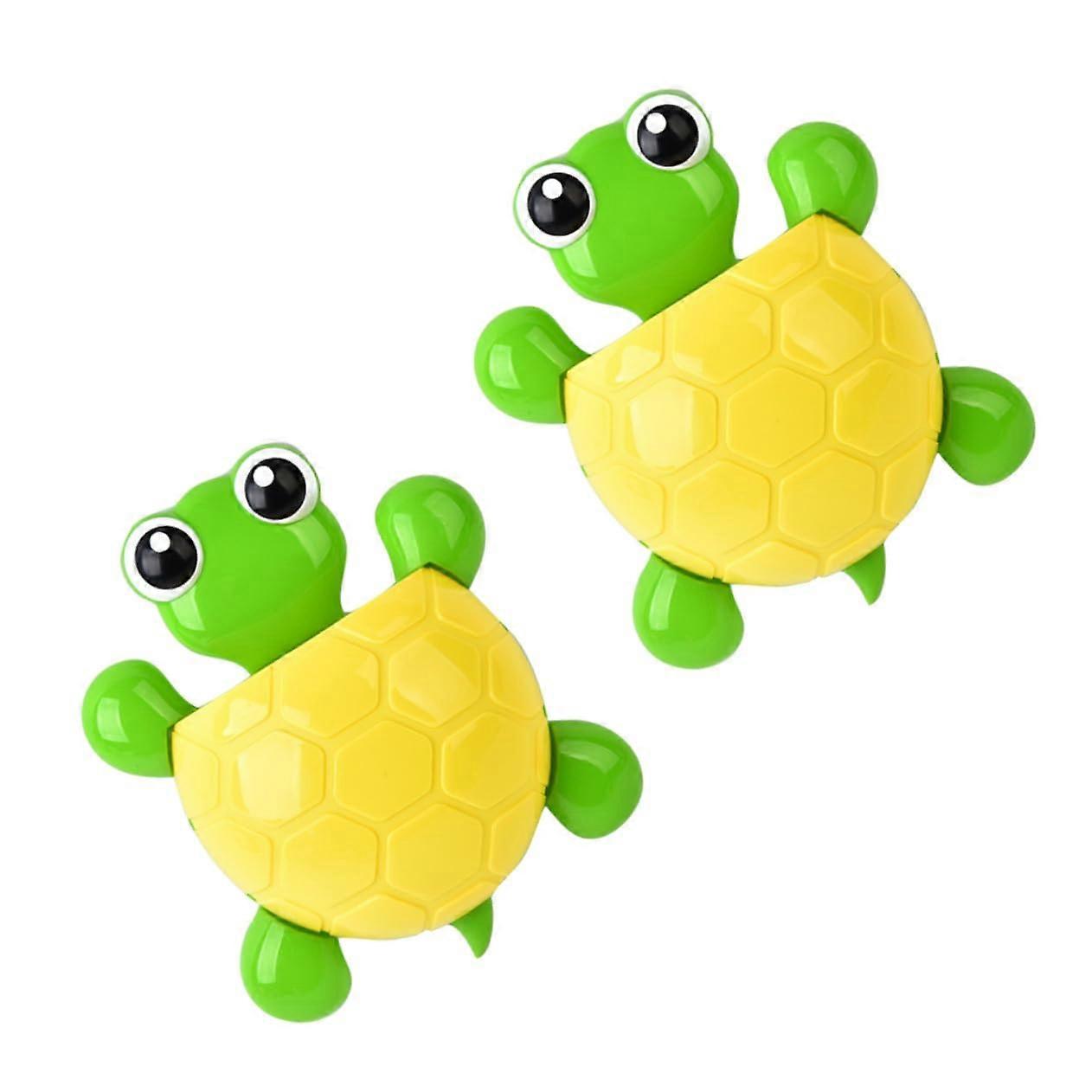 2pcs Wall Mounted Toothbrush Holder with Suction Cup, Cute Yellow Turtle Bathroom Organizer
