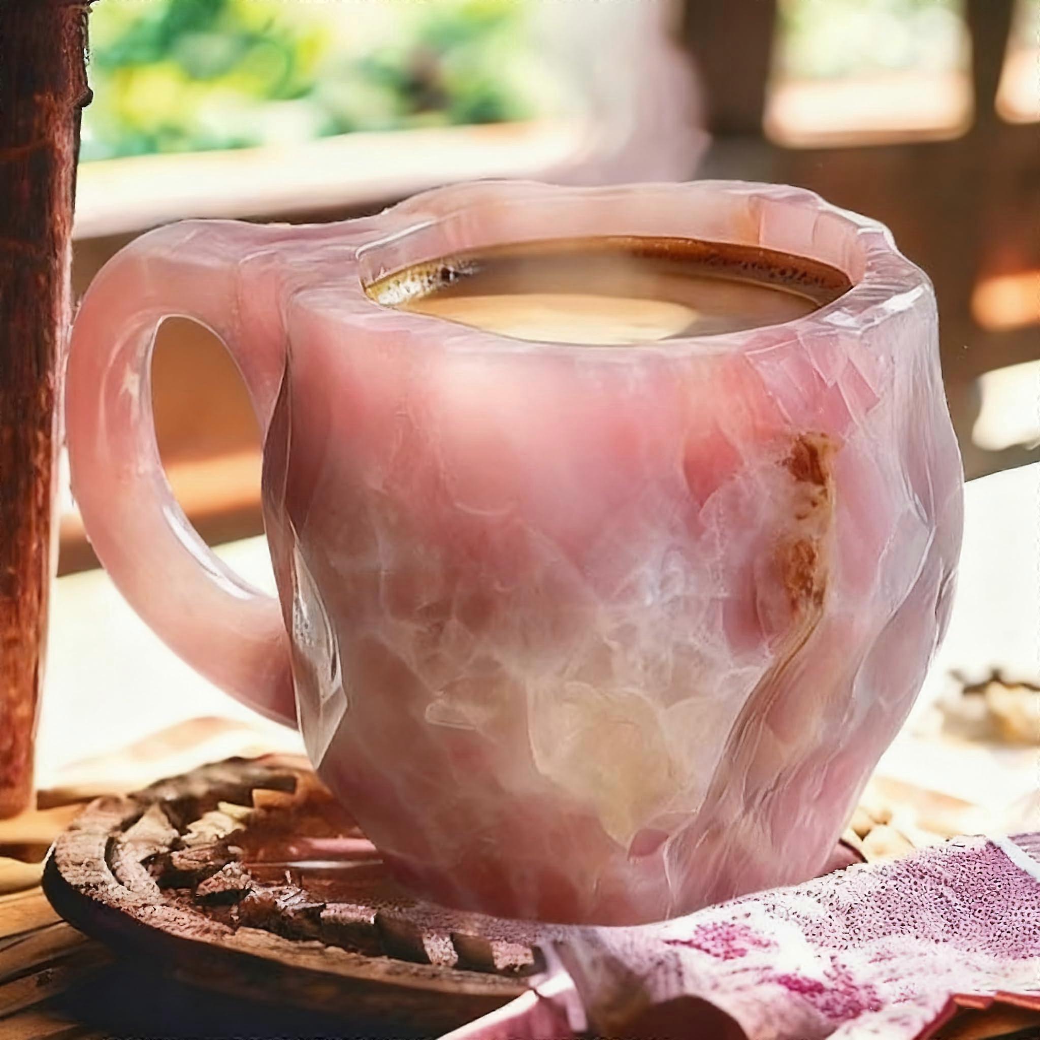 Pink Marble Ceramic Coffee Mug with Handle, Large Capacity Irregular Design for Home Office