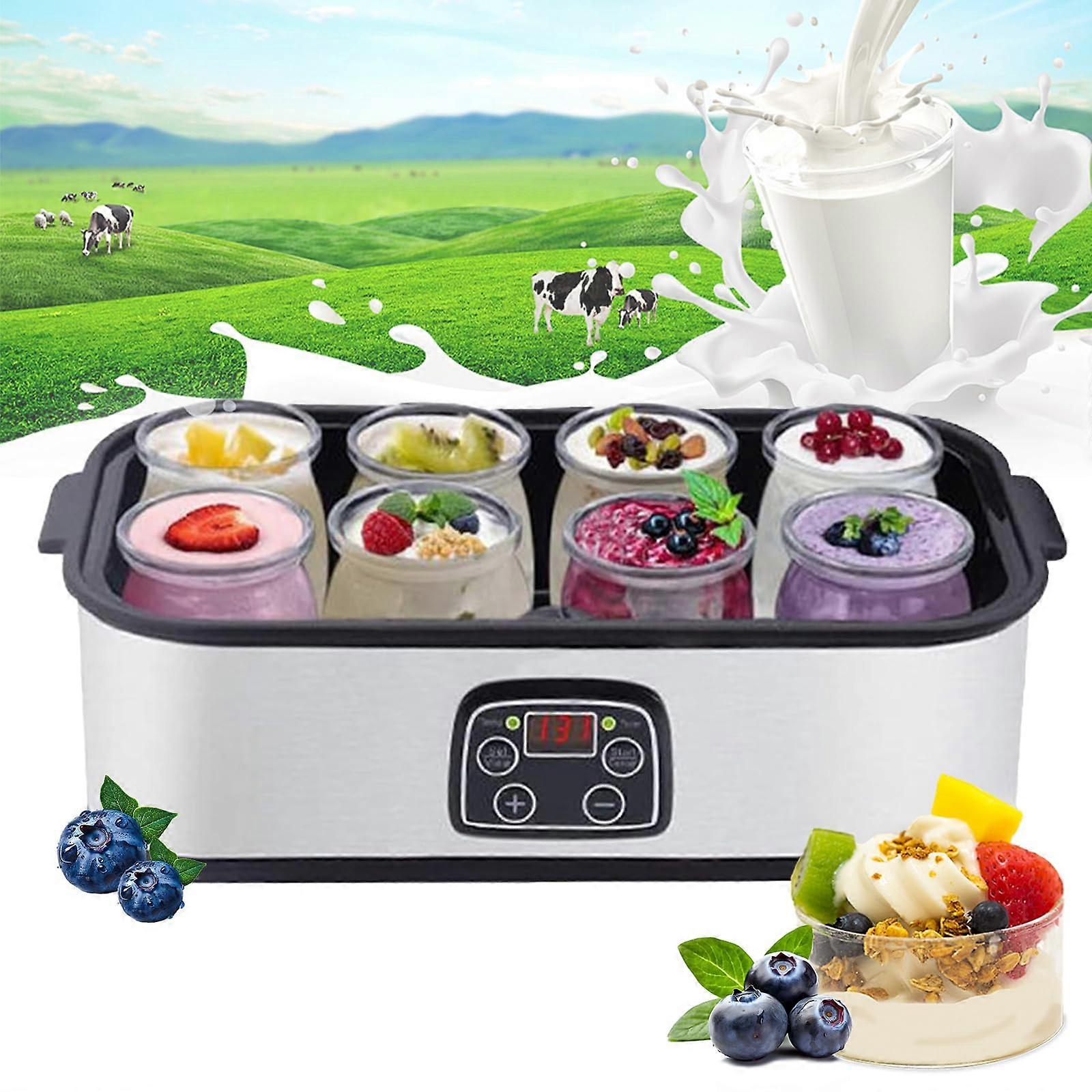 Electric Yogurt Maker with Adjustable Temperature and Timer, 8 Glass Jars, 1400ml Capacity