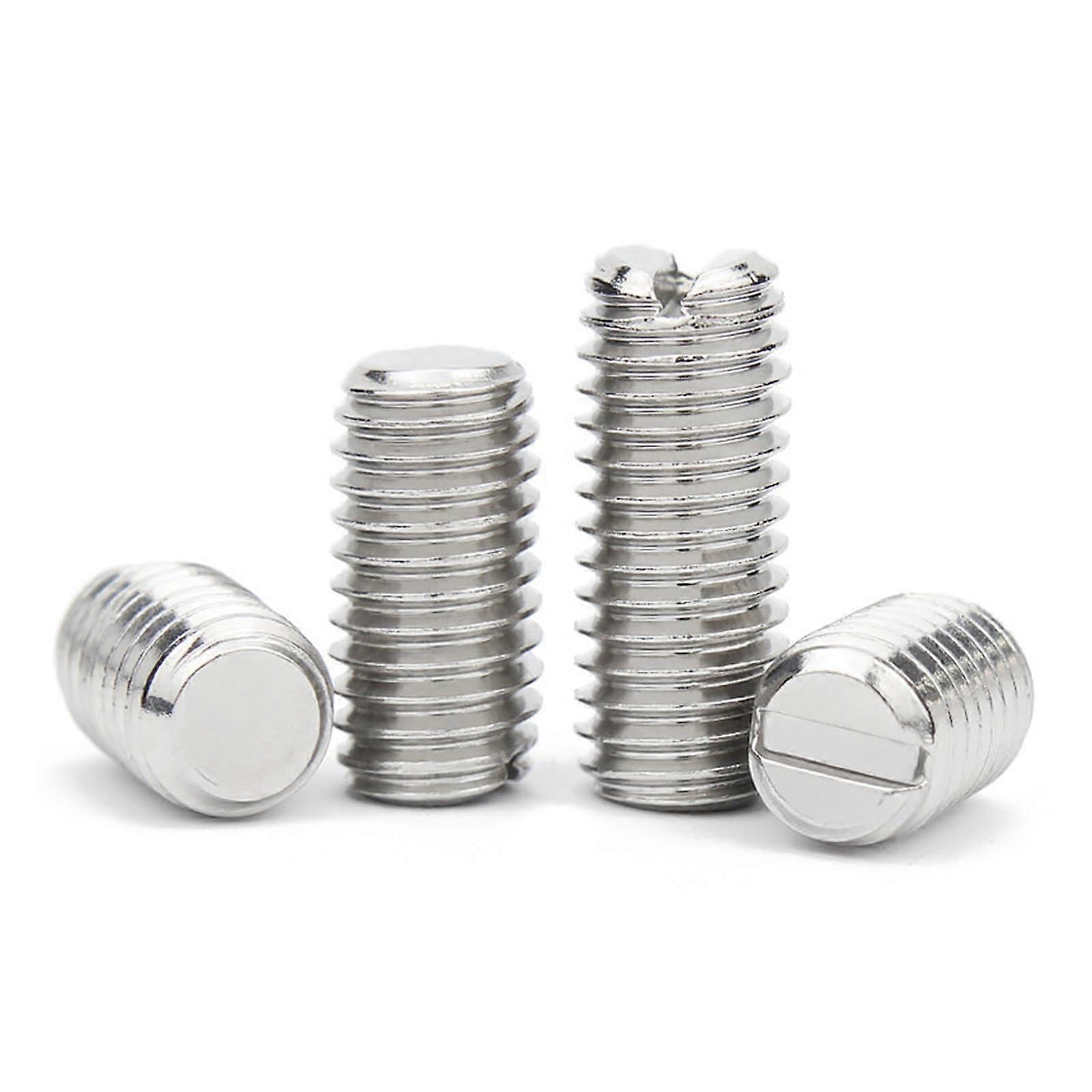 100pcs Stainless Steel Slotted Set Screws M4 30mm Flat Point with SelfLocking Thread Design