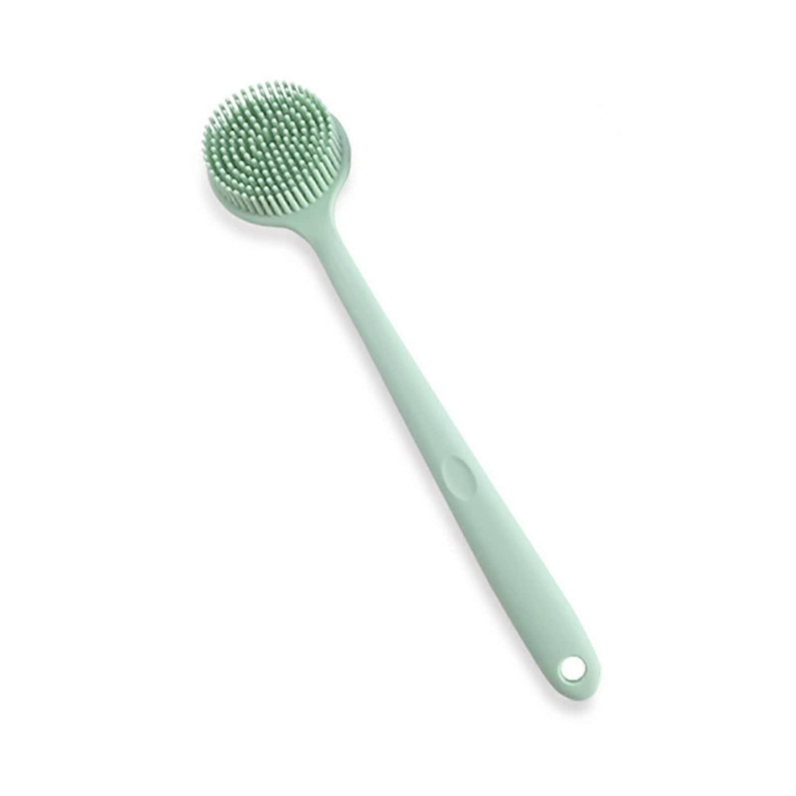 Silicone Bath Brush Long Handle DoubleSided Exfoliating Back Scrubber for Shower Green