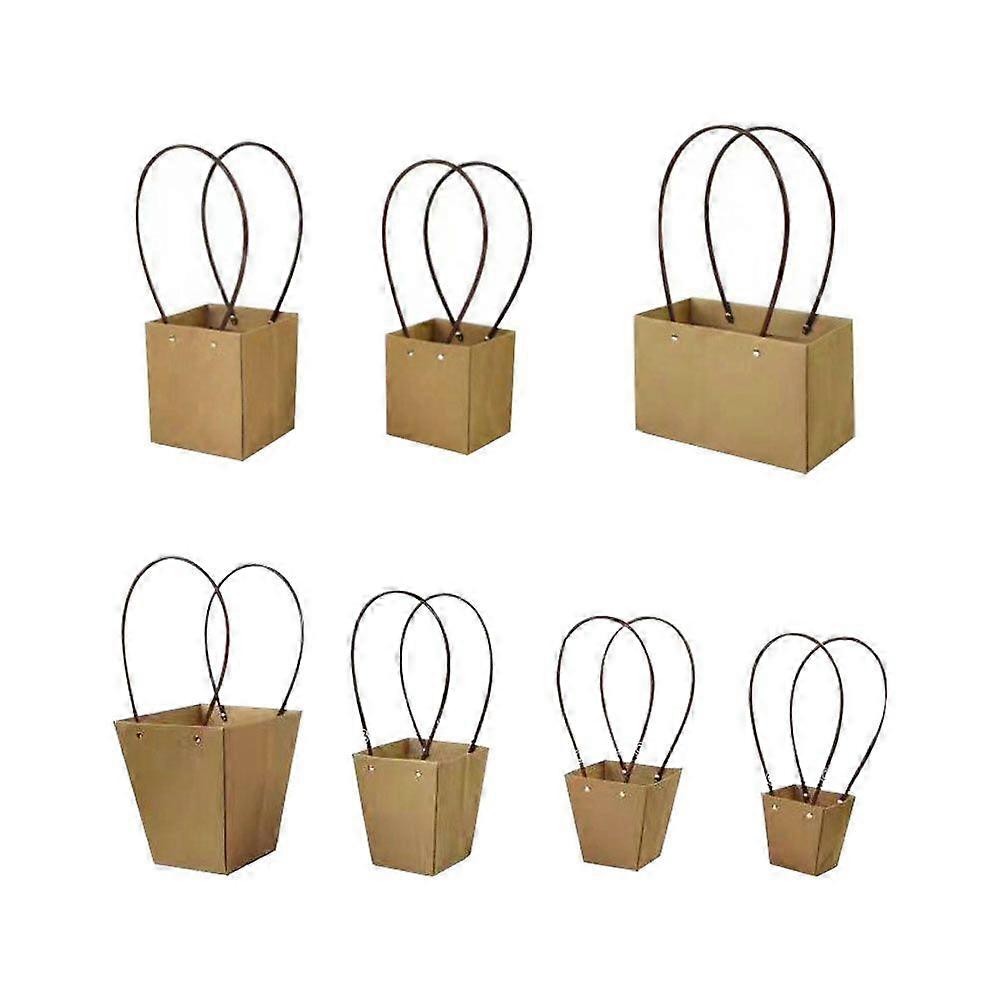 7Pcs Kraft Paper Hand Bag Retro Present Bag Creative Flower Packaging Bag