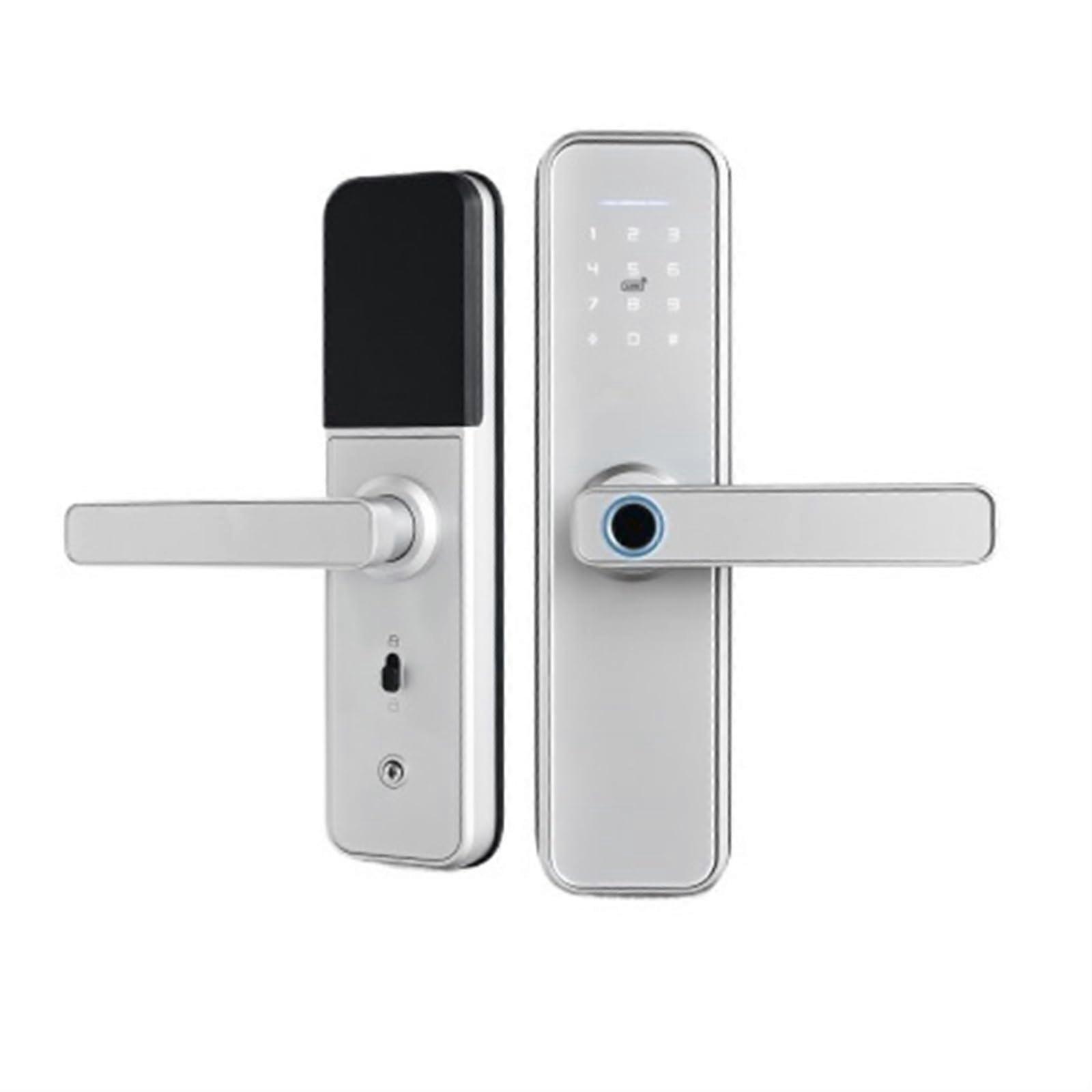 Smart Door Lock with Fingerprint Quick Unlock, Tuya WiFi Control, Waterproof Silver 5572