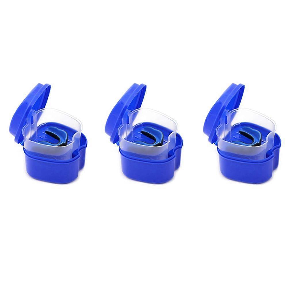 3X Dark Blue Denture Case, Denture Cup with Strainer, Denture Bath Box False Teeth Box with Basket Net Container Holder