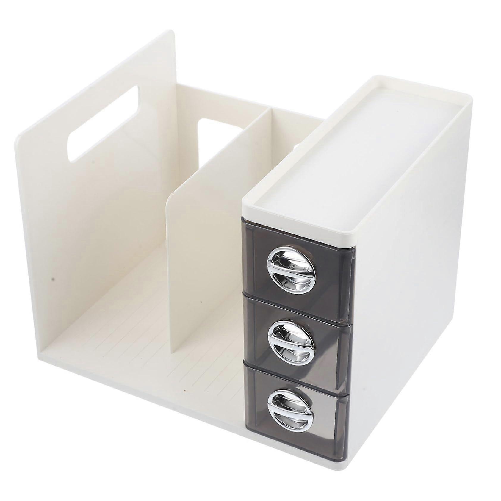 Desktop Bookshelf Organizer with File Folder Storage Rack for Office Home Classroom White and Grey