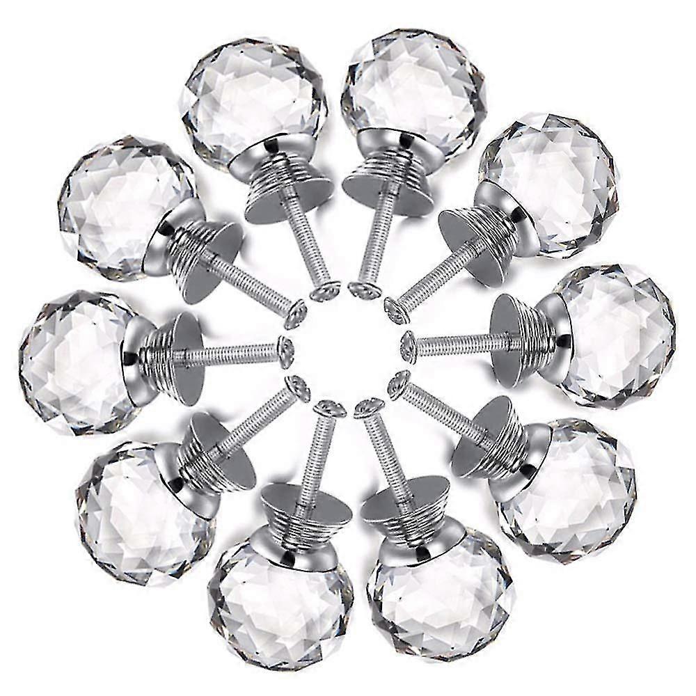 10pcs Crystal Knobs, 30mm Door Knobs Diamond Shape Design Crystal Glass Knobs Cupboard Drawer Pull