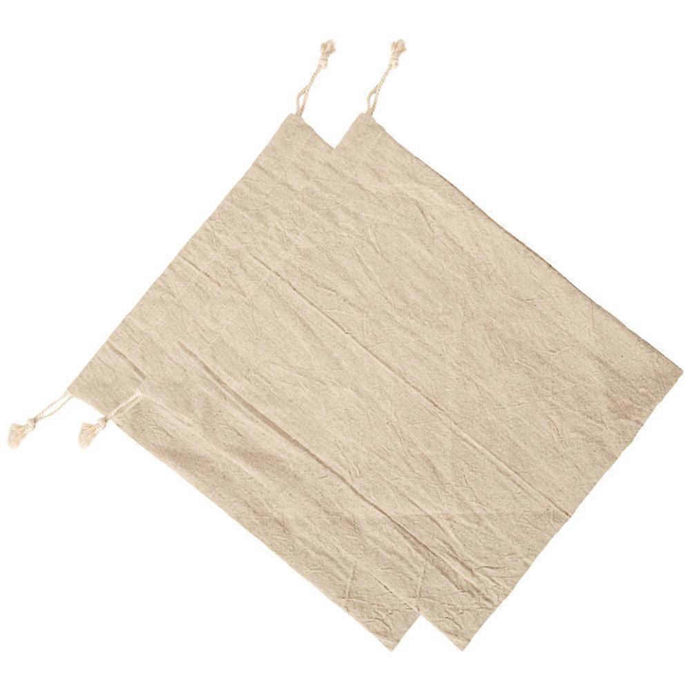 Drawstring Linen Bread Bags for Storage Use Beige 2Pcs Pack