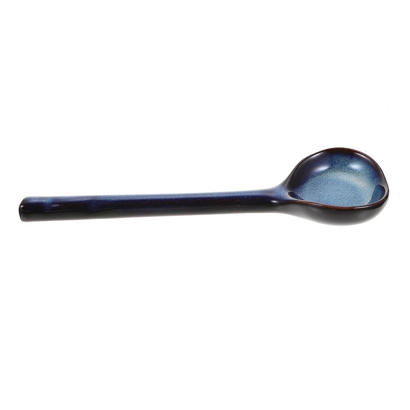 Practical Ceramic Soup Spoon Daily Use Blue 16X4.5X1.5CM Serving Soup 1Pack
