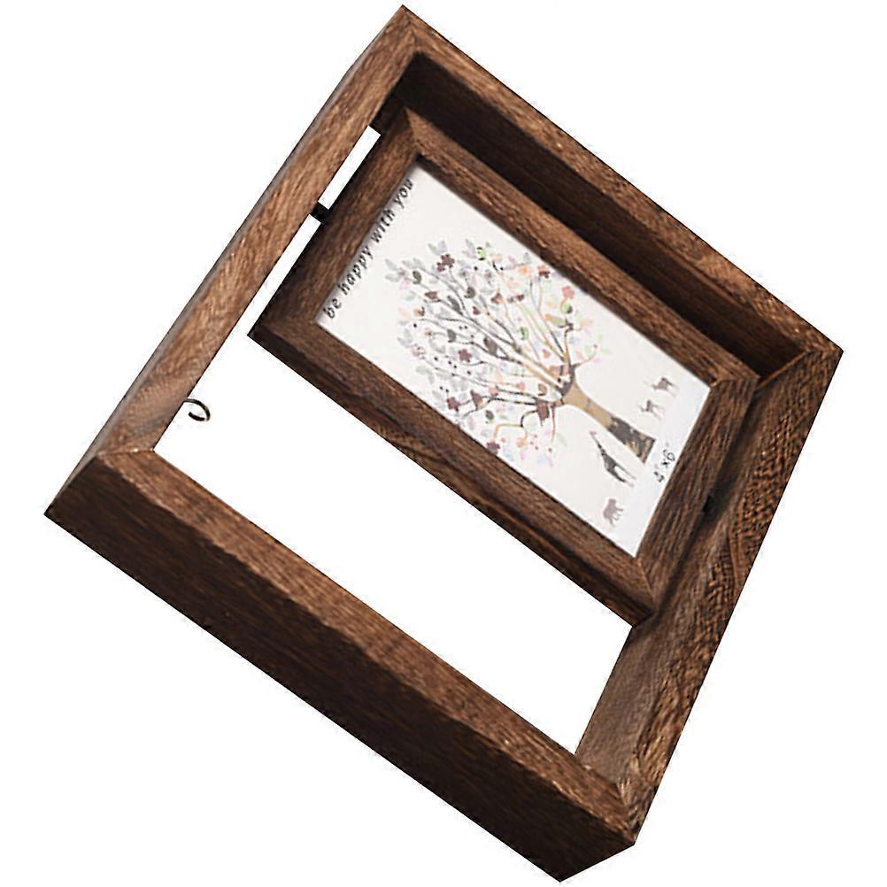 Creative Rotating Picture Frame Wood Photo Frame with Hanging Hook 4Pcs