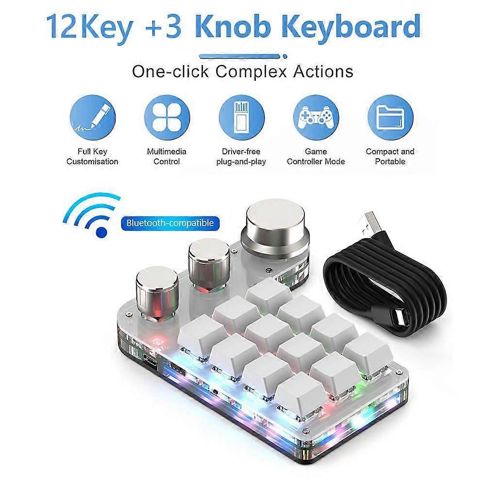Wireless Bluetooth Programming Macro Custom Knob BT Keyboard RGB 12 Key Copy Paste Mini Button Gaming Keypad Mechanical Macropad