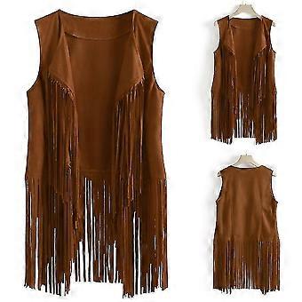1920s Womens Cowboy Cowgirl Tassel Waistcoat Sleeveless Vest Hippie Jacket Retro Motorcycle Coat-yujia-YuJia