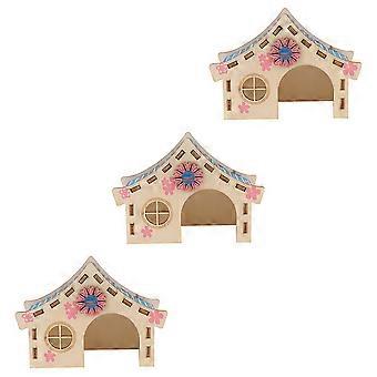 Hamster Detached Villa Toys Wooden House for Pet Playing 3Pcs