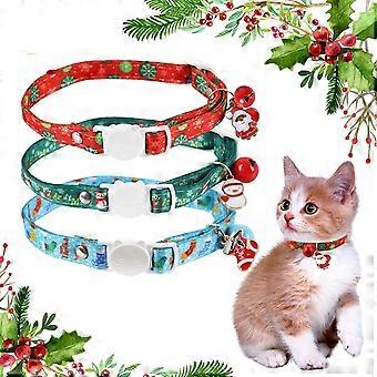 Christmas Cat Collars, 3Pcs Cute Kitten Collars with Bells Quick Release Safety Collar with Christmas Pendant for Christmas Pet Gifts