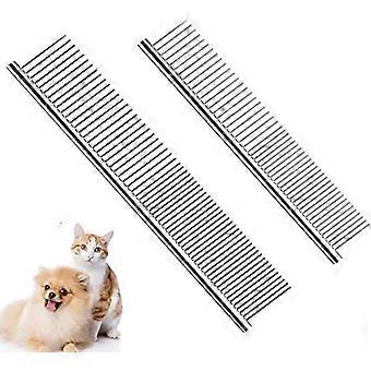 2er-Pack Hundekämme mit abgerundeten Enden, Edelstahlzähne, Katzenkamm zum Entfernen von Verfilzungen und Knoten, professionelles Fellpflegewerkzeug für langes und kurzes Haar