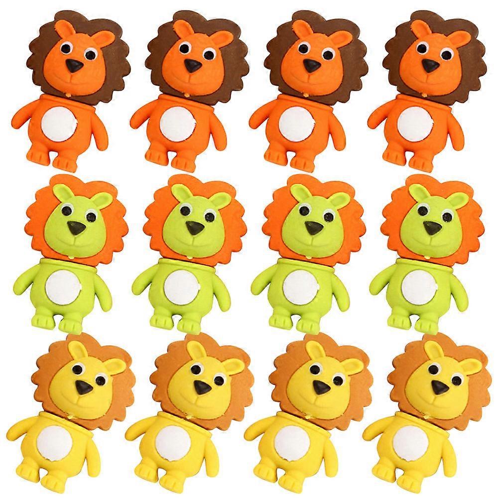 12pcs  Multi-function Erasers Delicate Kids Erasers Lion Shaped Mini Erasers Student Supply