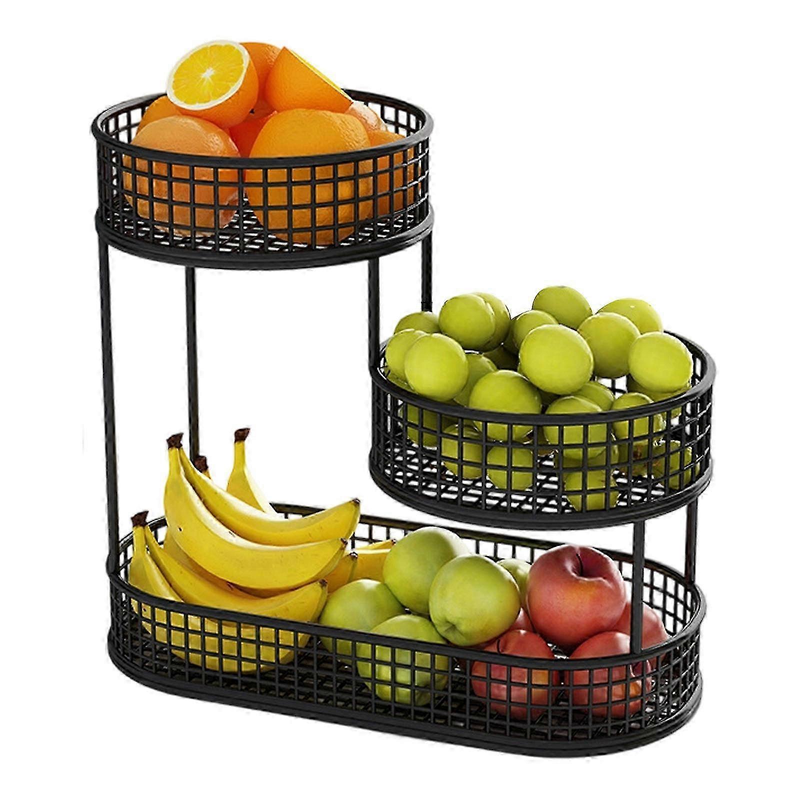 Stackable Metal Fruit Sorter Bowl Black Space-Saving Worktop Display Dish