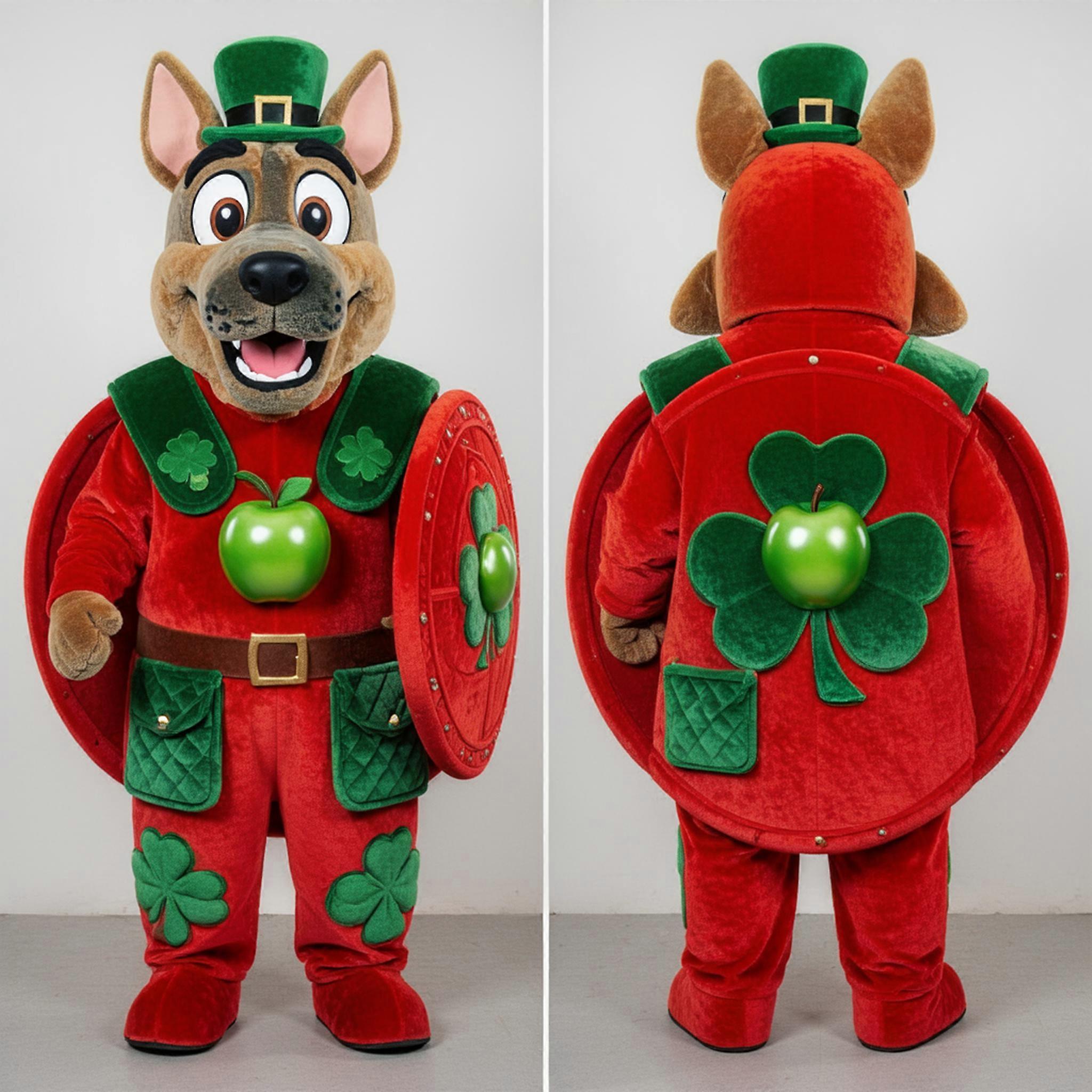 MASTICOT Vibrant Red Velvety Celtic Shield Mascot