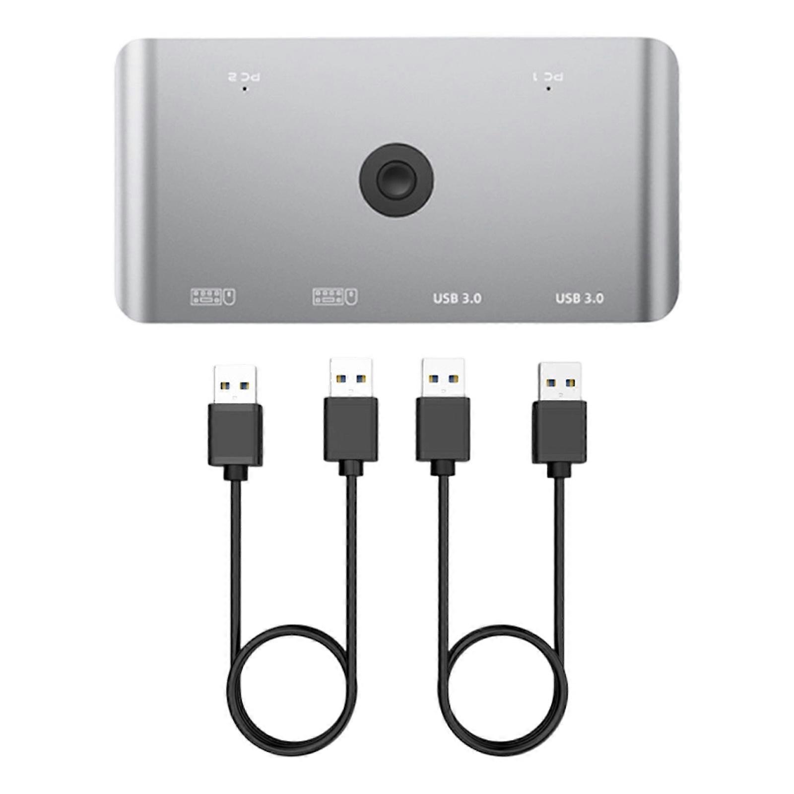USB File Transfer Device for Direct Computer-to-Computer File Movement, with 4 Shared Accessory Outlets and One-Button Host Selection  silver gray