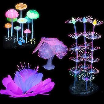 4Pcs Glowing Fish Tank Decorations Plants, Glow Aquarium Glowing Mushroom