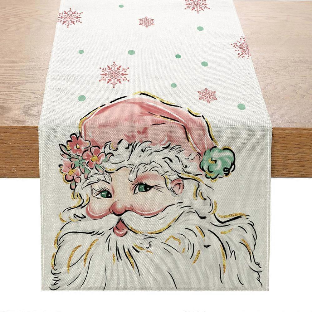 Christmas Table Flag Linen Double Printed Festive Kitchen Table Decor Small Tablecloth
