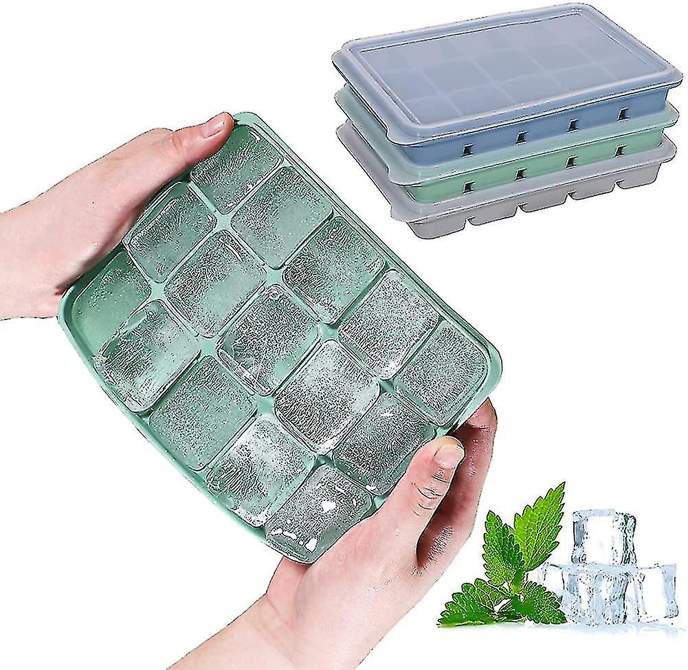 3 Pack Ice Cube Trays, Silicone Ice Cube Molds With Splash Proof Lids, 45 Cubes