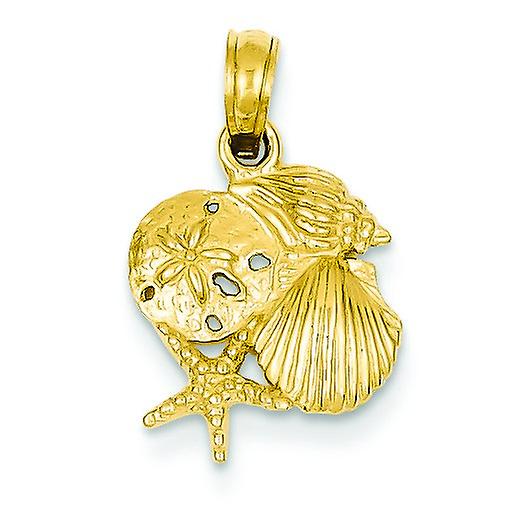 Or jaune 14 carats poli massif Mini Shell Cluster pendentif collier 19x13mm-pendentif - 1,0 grammes