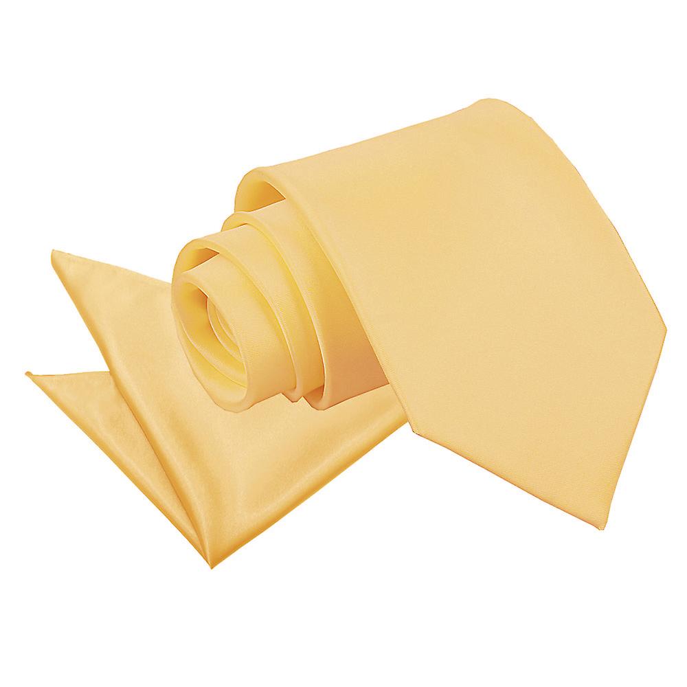 Pale Yellow Plain Satin Tie and Pocket Square Set
