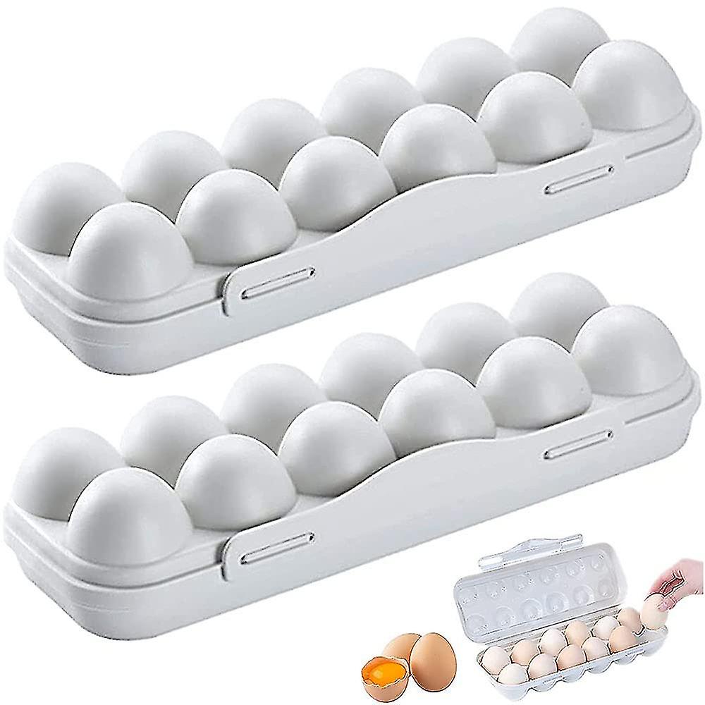 2 Pcs Plastic Egg Holder Container Stackable Reusable Organizer With Lid (grey)