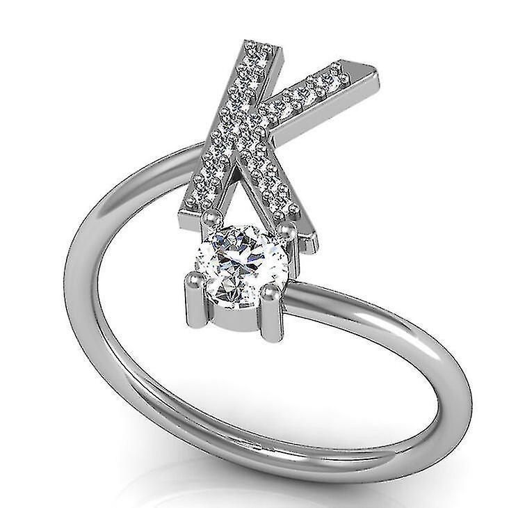 Initial Letter Ring Adjustable For Women Girls Crystal Inlaid