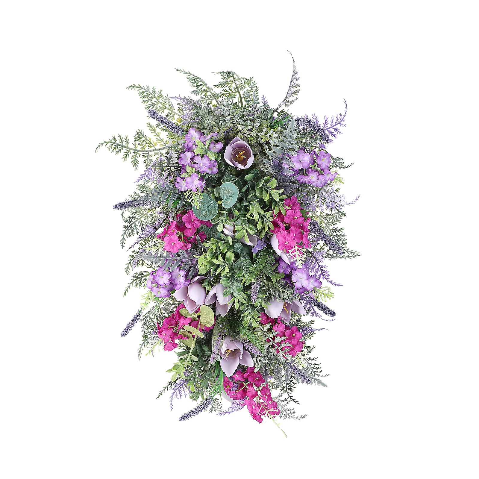 23.6inch Spring Summer Front Door Teardrop Wreath Artificial Tulip Flowers Swag Faux Summer Wreath for Home Wedding Party Porch Decor